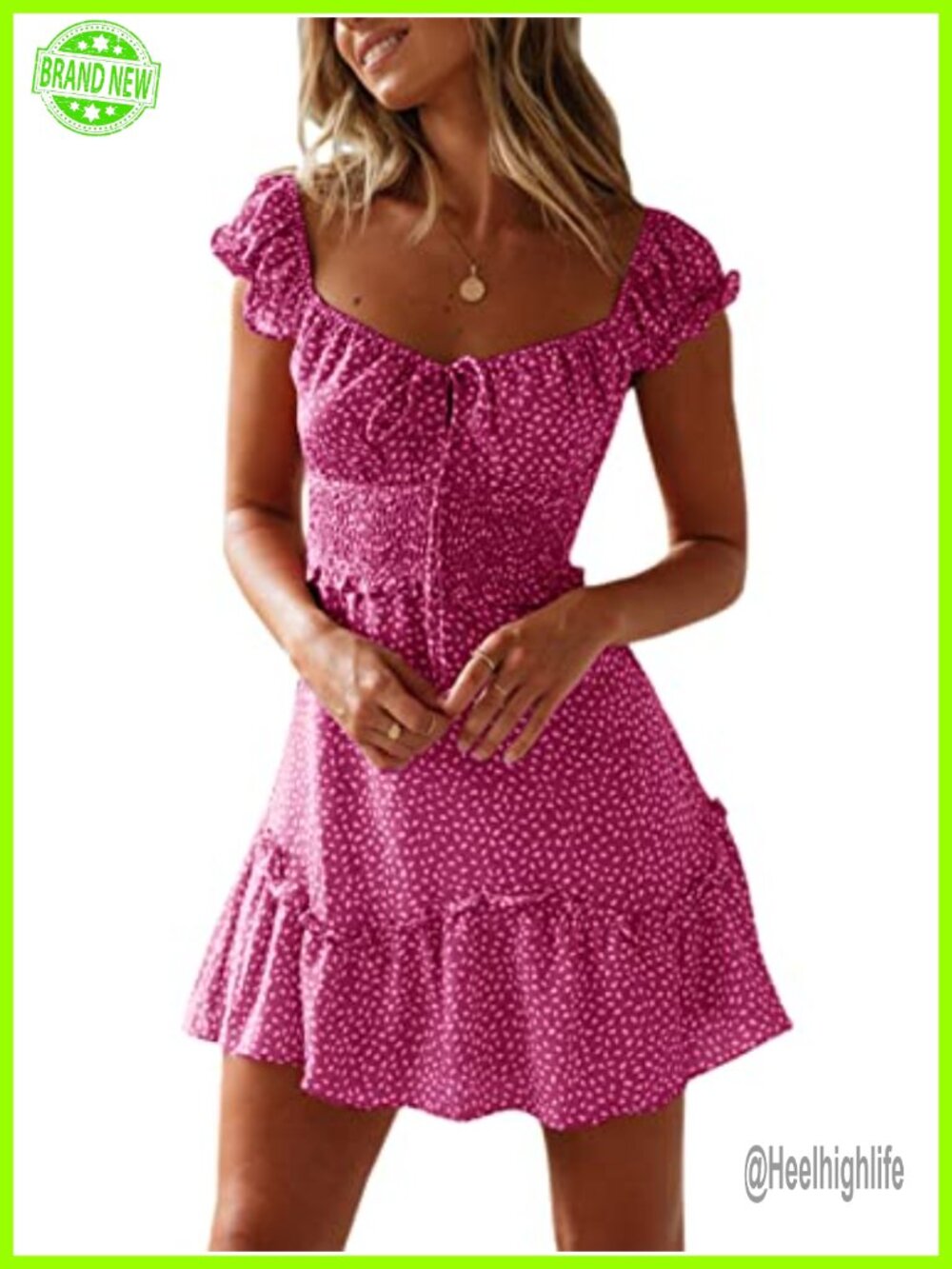 Women Summer Sundress Cap Sleeve Sweetheart Neck Print Mini Dress